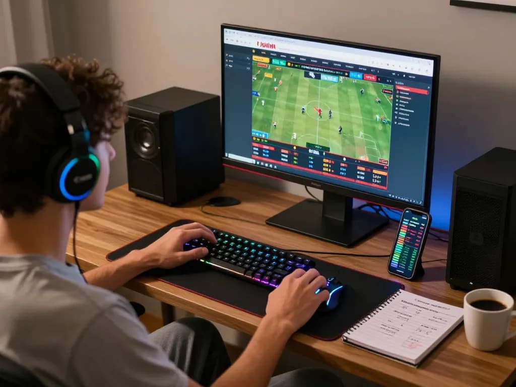 Suasana menarik judi bola online dengan pemain kasual di rumah, menampilkan atmosfer yang hidup saat pertandingan langsung.