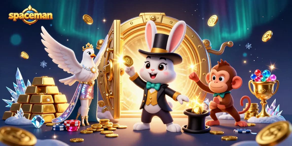 Spaceman engages in thrilling gambling with animated characters and shimmering treasures.