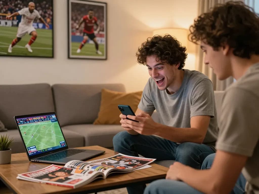 Place bets on 88new with excitement during a sports game at home.