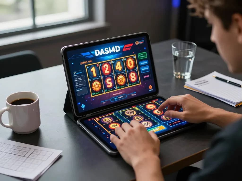 Pemain DASI4D menggunakan tablet untuk keseruan judi online dalam suasana modern
