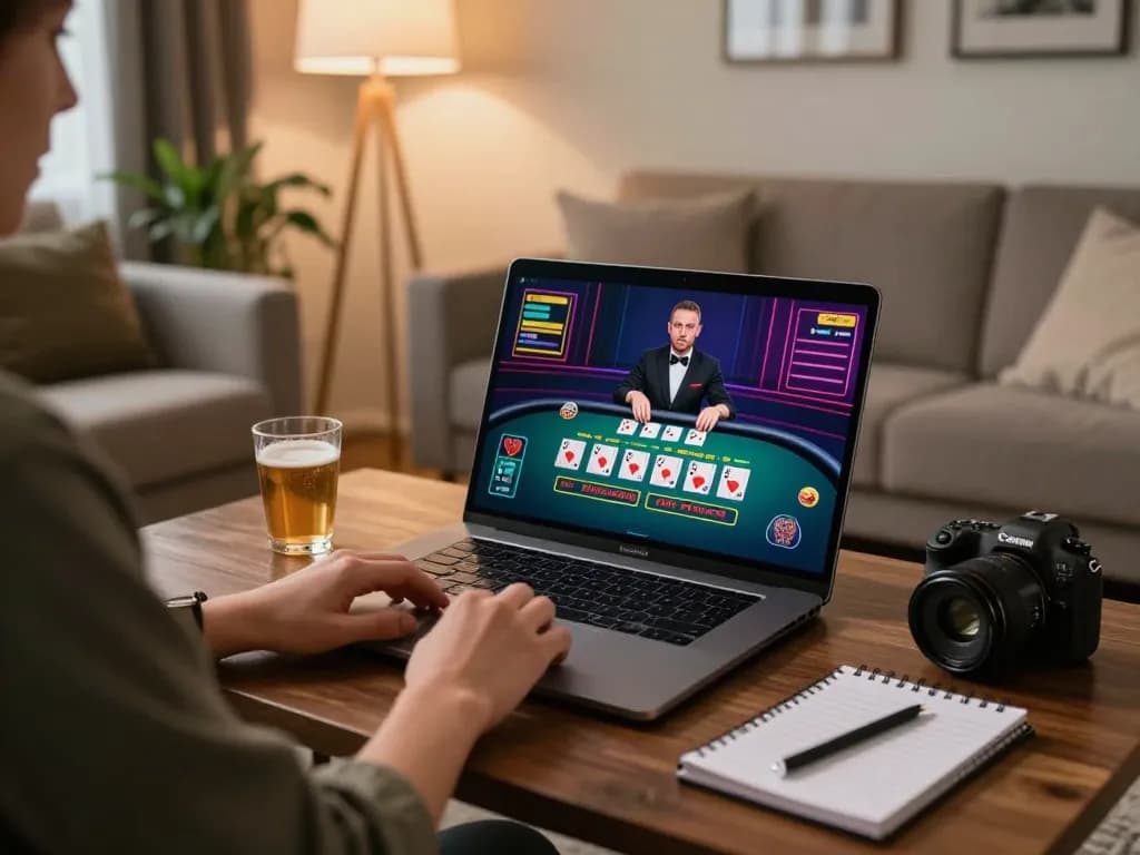 Engaging player strategizing gameplay on 123bmvp while enjoying an online blackjack session at home