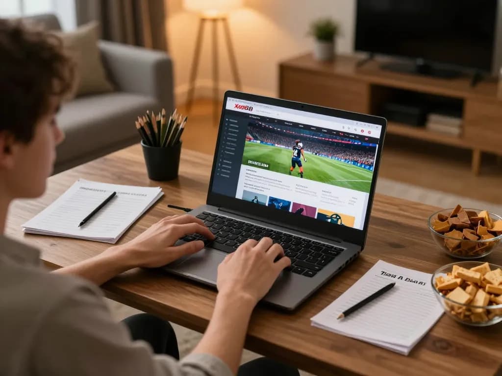 Xo88 user placing bets on a laptop in a cozy home gaming setup.
