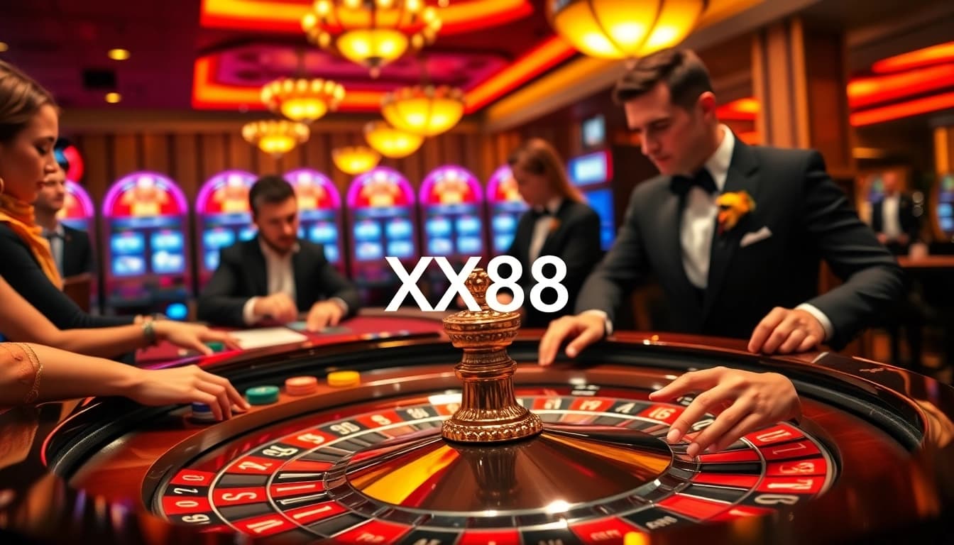 Players strategizing at an XX88 roulette table, full of excitement and winning chances.