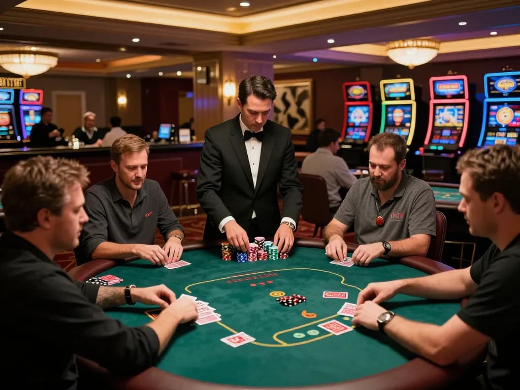 Experience excitement at https://rr88.navy/ with players engaged in intense poker at a vibrant casino.