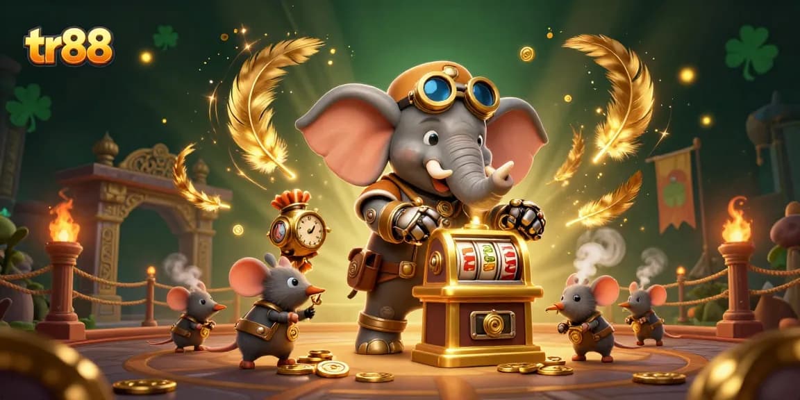 Play slots at tr88 with excitement in a vibrant casino setting featuring animated characters