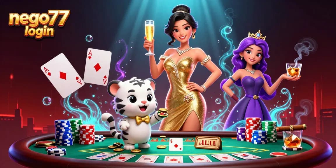 Play exciting casino games and access nego77 login seamlessly with vibrant characters and poker elements!