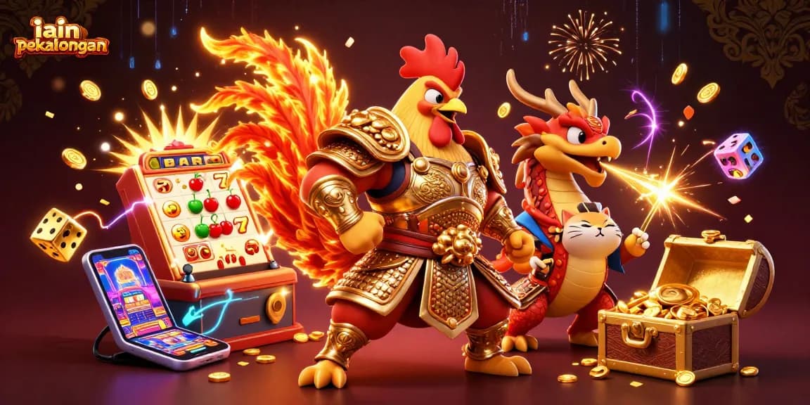 Spin and win at IAIN Pekalongan's vibrant casino-themed illustration featuring rich gaming elements.