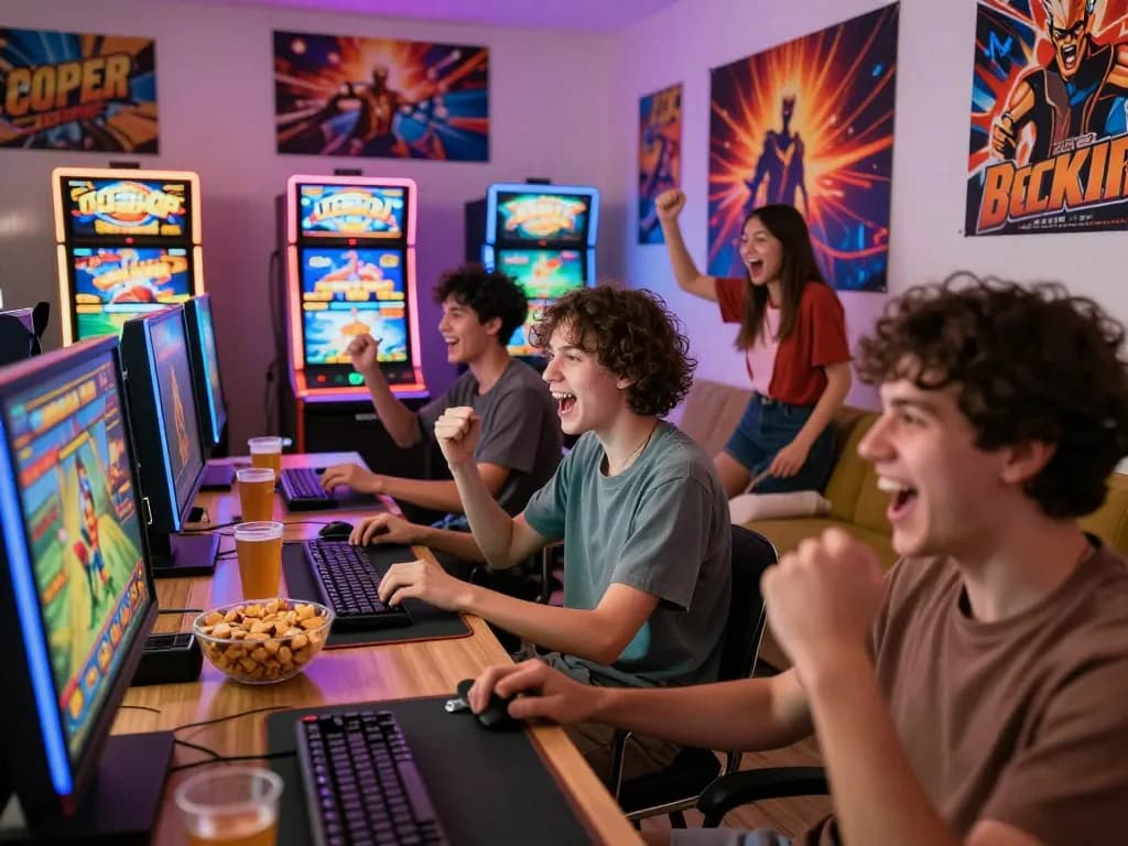 Go88 players enjoying diverse online games in a vibrant home gaming environment.