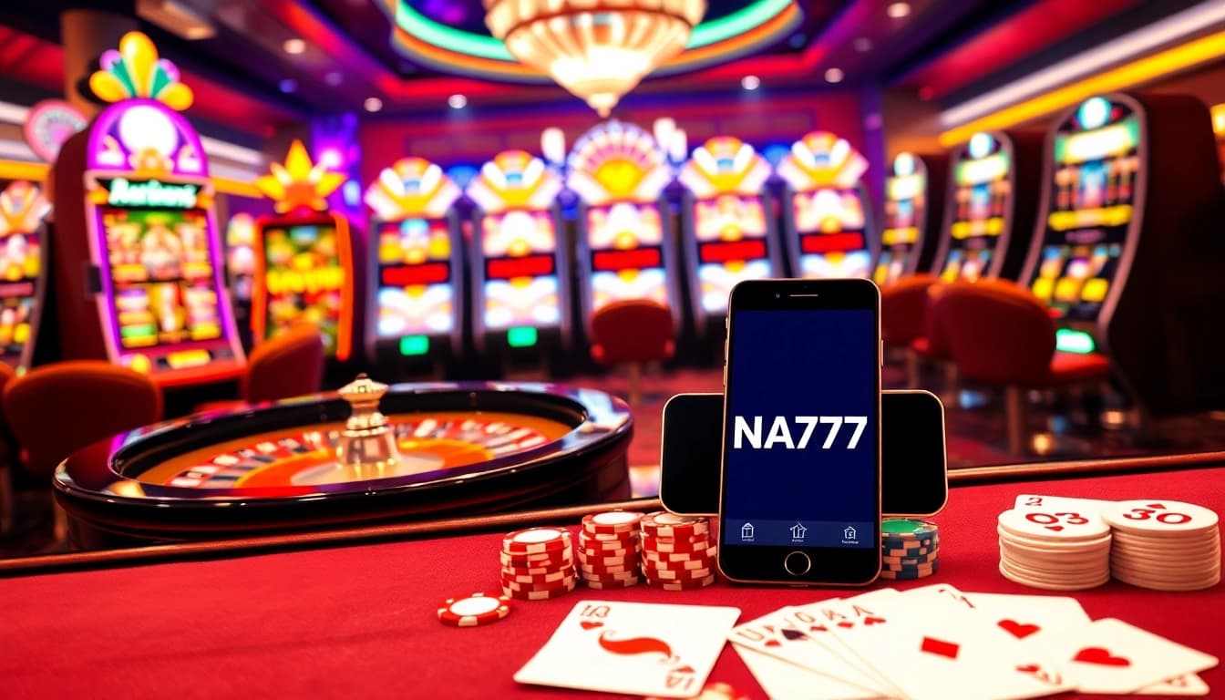 Experience thrilling gameplay at NA777 with vibrant casino table games and slot machines.
