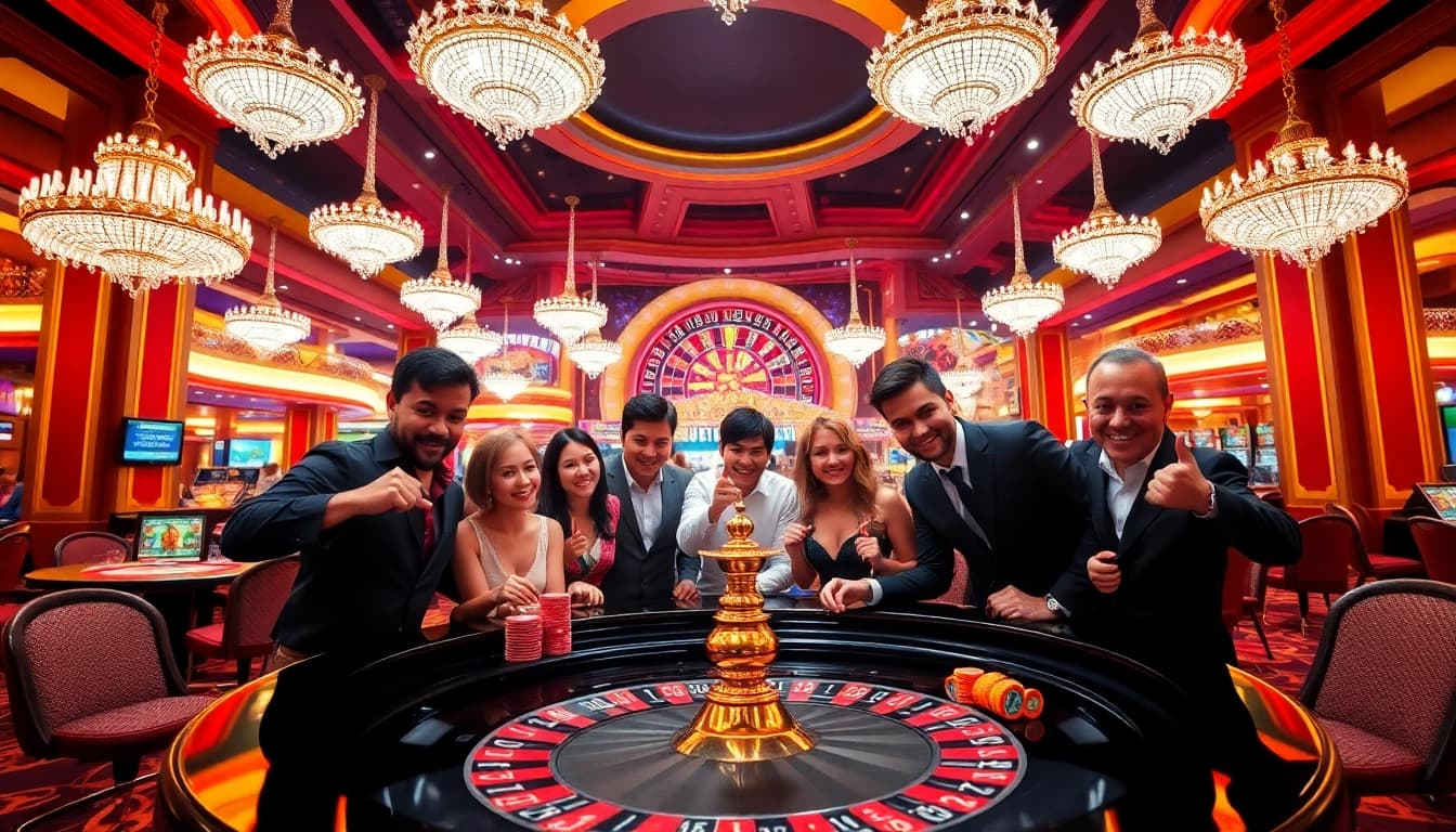 Experience the excitement of y3娱乐 with enthusiastic players at a vibrant roulette table.