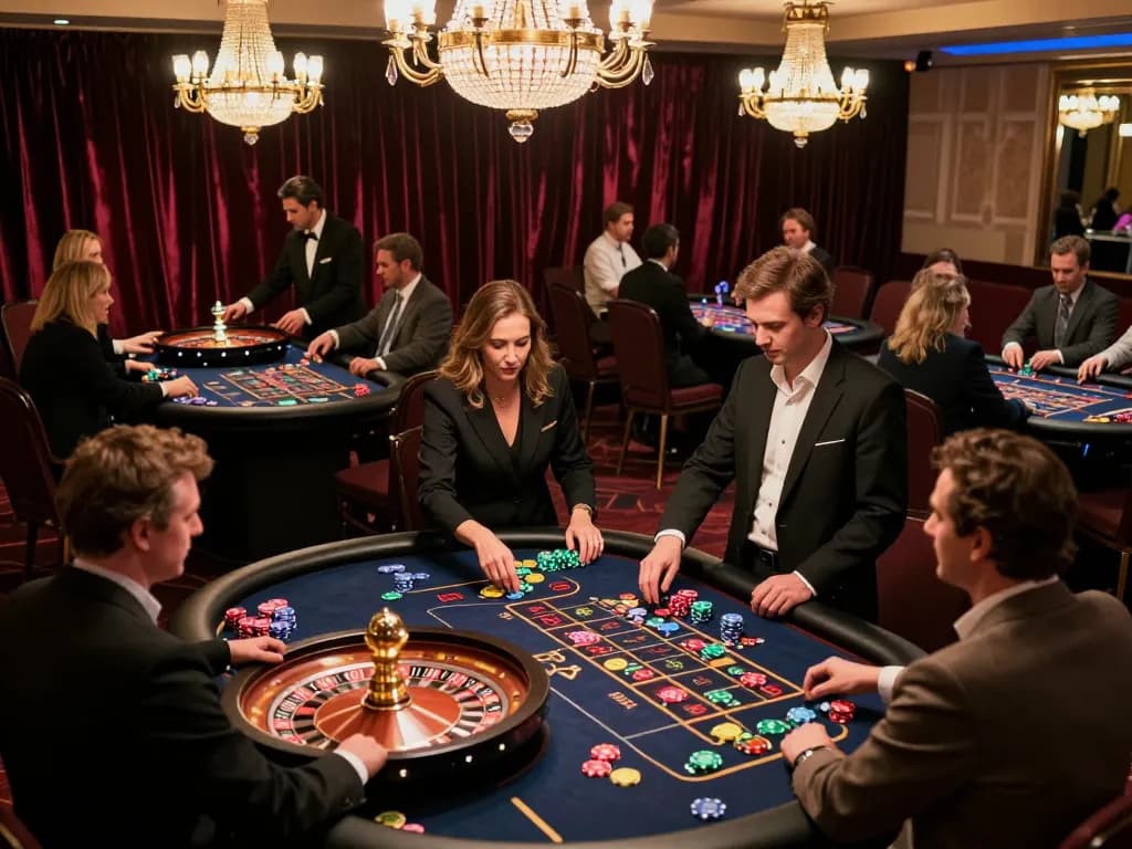 C168 players placing bets at roulette tables in upscale casino atmosphere, enjoying high-stakes excitement.