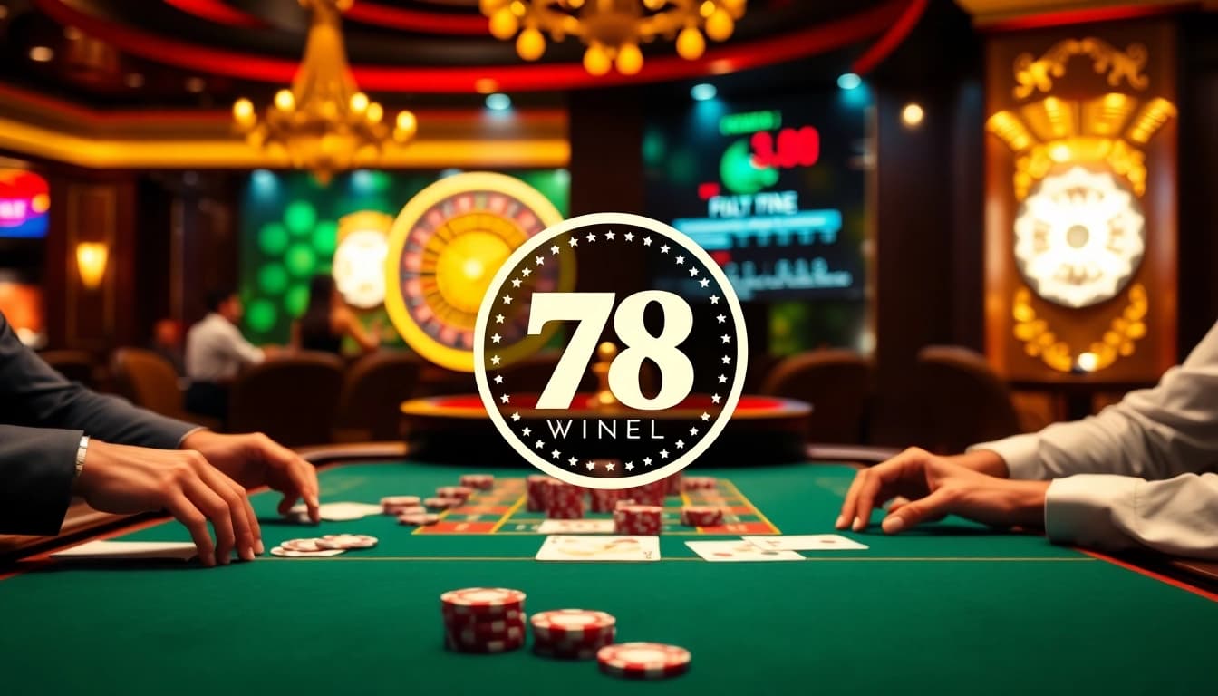 Players engaging in thrilling games on https://78winel.com/ with poker chips and a spinning roulette.