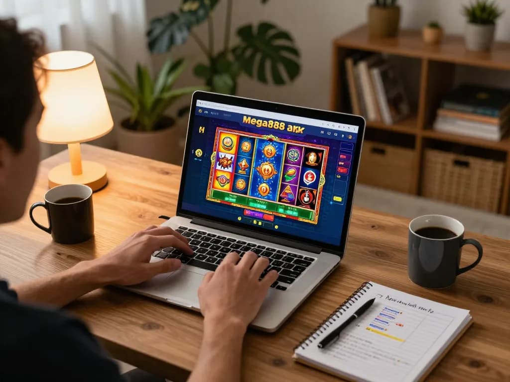 Experience mega888 apk original download with vibrant online gameplay session at home on a laptop