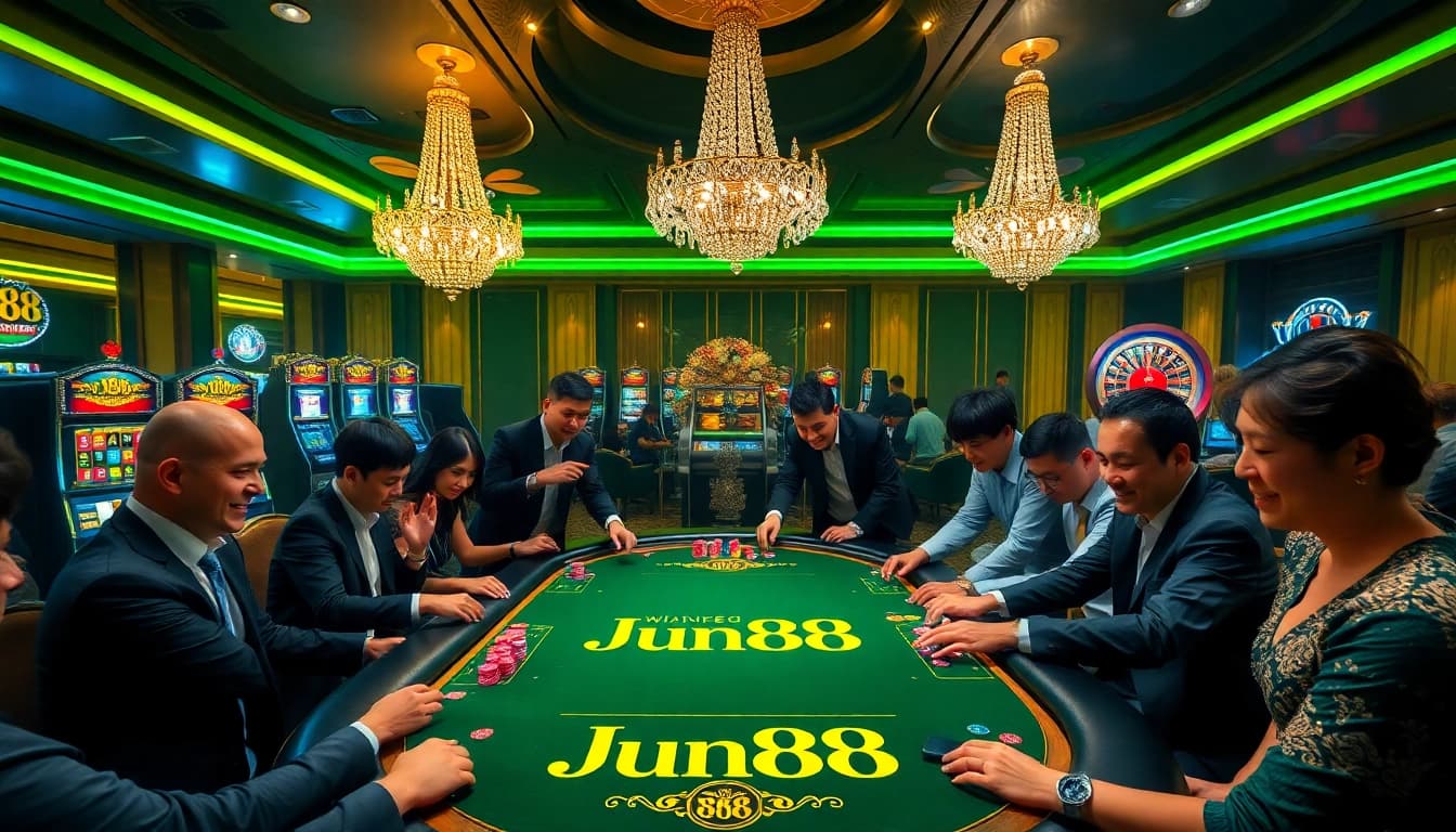 Experience thrilling gameplay at Jun88's vibrant casino table full of excitement.
