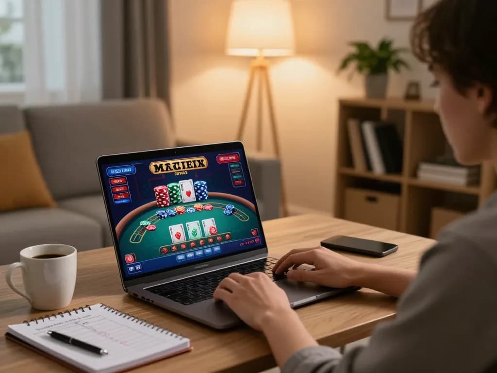 Engaging online gaming at home with tt88 com interface on laptop showcasing live dealer game.