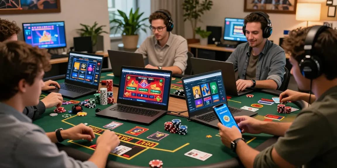 Engaging scene of players focused on winning games in vibrant online casino environment.