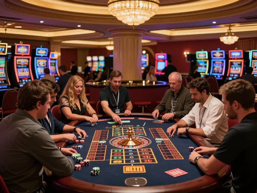 Players engaged at a roulette table as the wheel spins, highlighting the vibrant casino atmosphere focused on tx88.