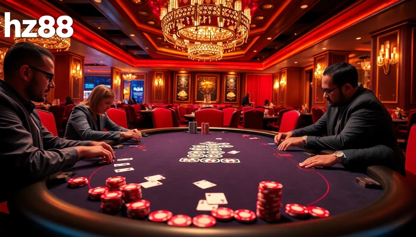 Experience the excitement of high-stakes poker at hz88 with professional players and luxurious casino ambiance.