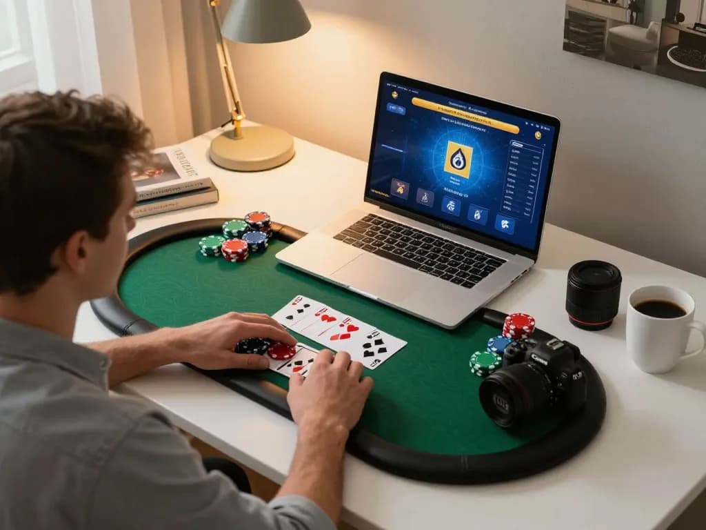 gg88 player strategizing online poker with vibrant interface and colorful chips