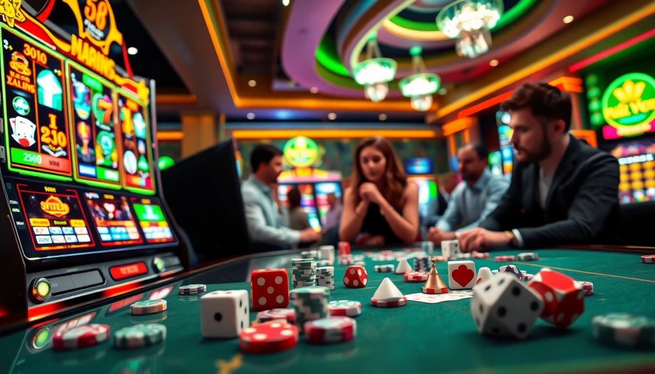 Pemain yang terlibat dengan slot online m1toto, menunjukkan kegembiraan dan suasana kasino yang dinamis.