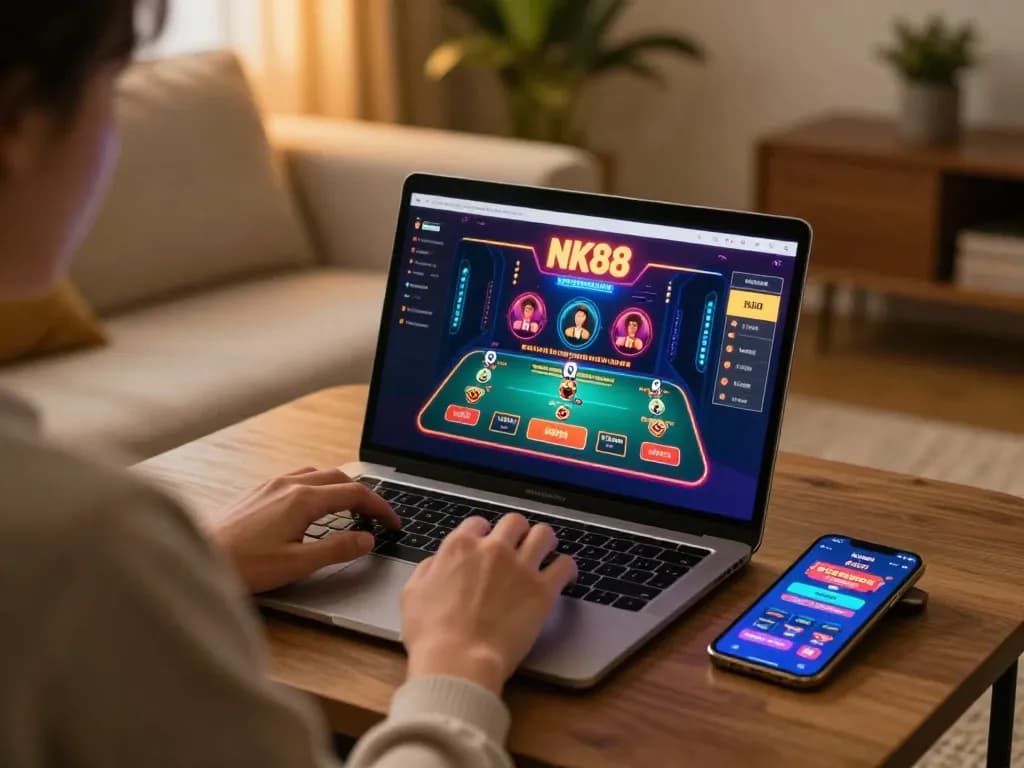Engaging in a live dealer game on NK88 casino platform from a cozy home environment