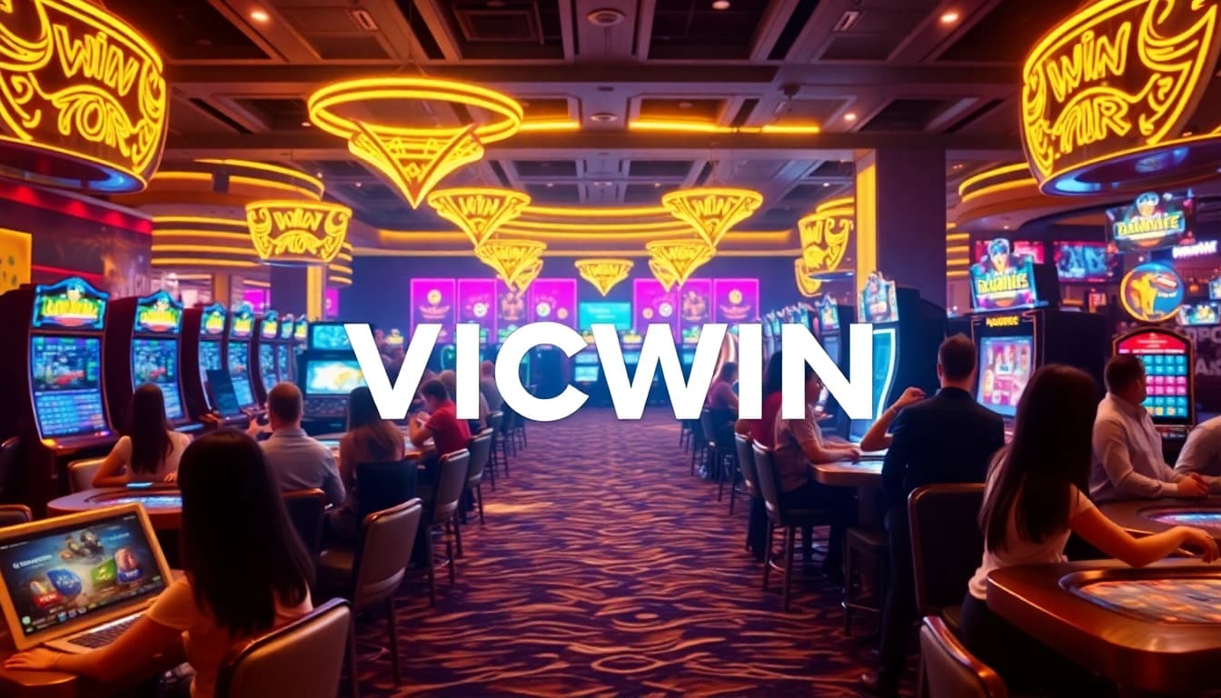 Exciting online gaming experience at VICWIN, showcasing vibrant players in a dynamic casino.