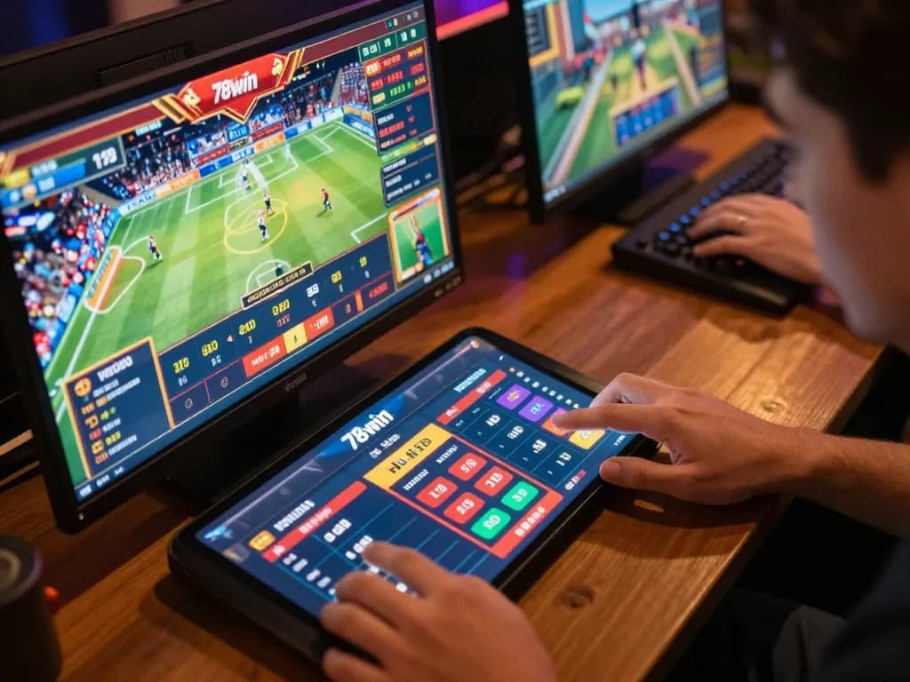 Experience the excitement of betting on 78win with a modern online setup showcasing vibrant games and live odds.