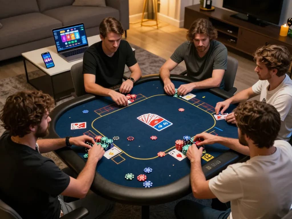 Go99 features an exciting online poker gaming session, showcasing players actively competing with colorful chips and dynamic graphics