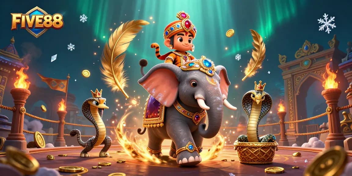 Experience thrilling wins at FIVE88 with an enchanted casino scene of our majestic maharaja and elephant.