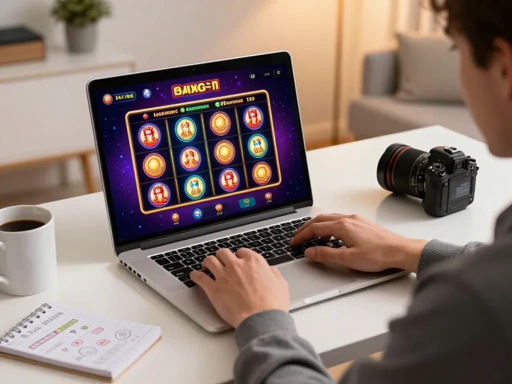 Experience online gaming with Link LODE88, vibrant casino interface on laptop creating an inviting atmosphere.