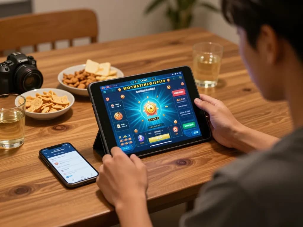 Dewatogel Online player strategizing at home with tablet and snacks during gaming session