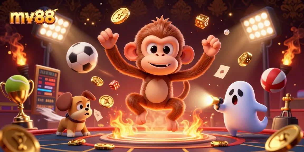 Experience the thrill of mv88 gaming with our mischievous casino characters juggling and betting in style!