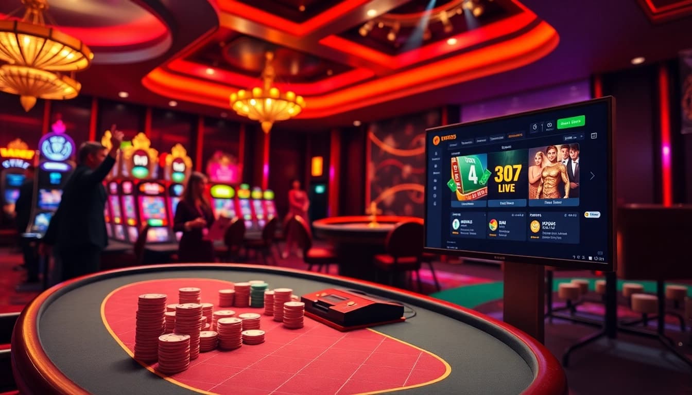 Experience the excitement of EK333 gaming at a vibrant online casino atmosphere with poker and slots.