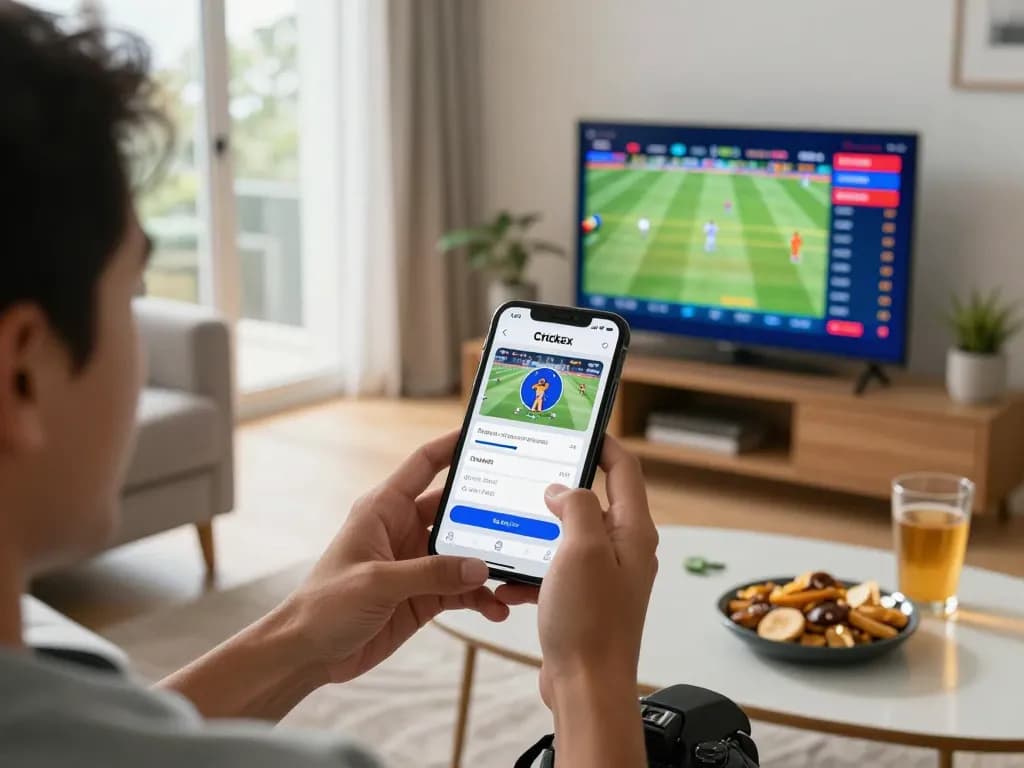 Crickex app on smartphone displaying live cricket betting odds in a bright home setting