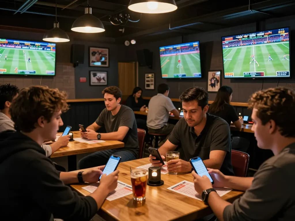 Bsport patrons engaging in live sports betting, placing bets on apps while enjoying the game.
