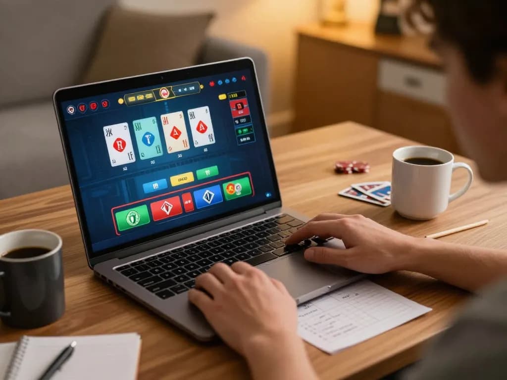 Engaging gaming scene featuring a person playing 555win on a laptop, enhancing online casino experience