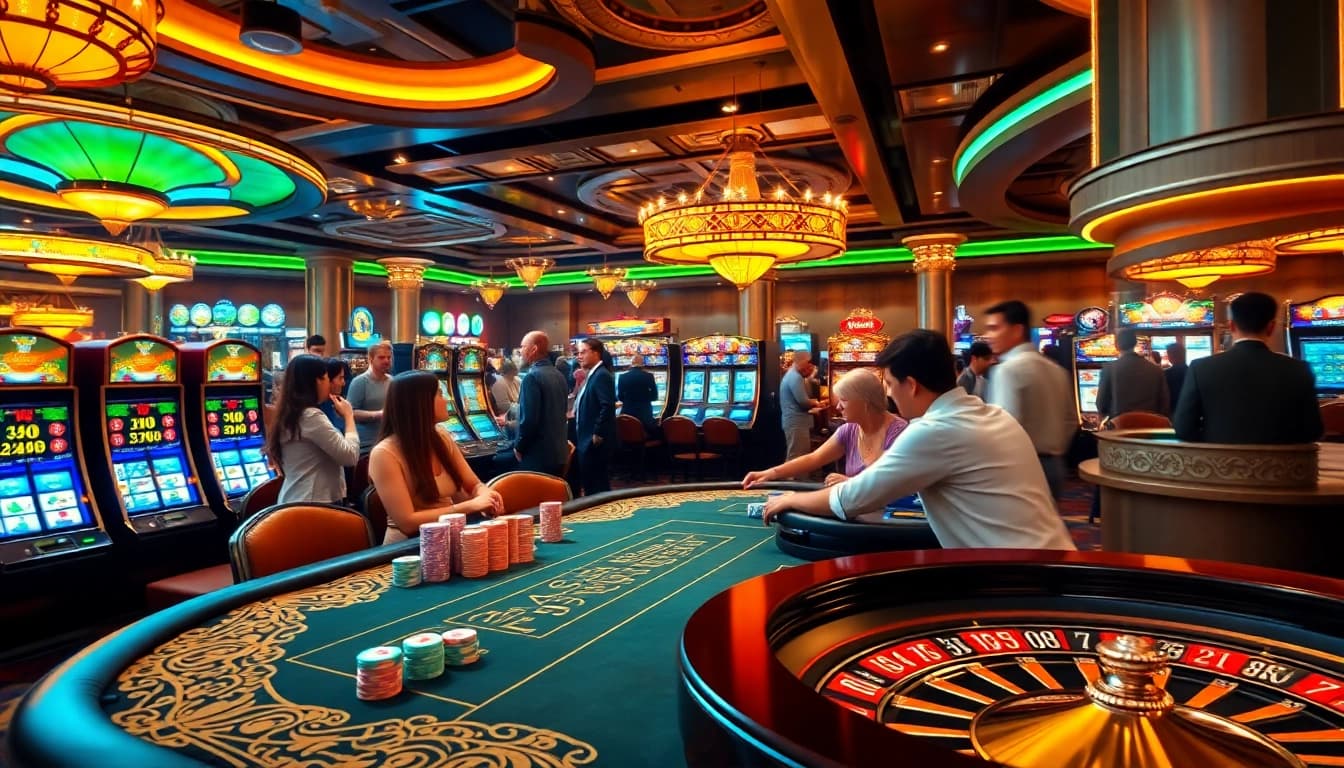 Experience the vibrant excitement of ee88 with dynamic gameplay at a luxurious casino floor.