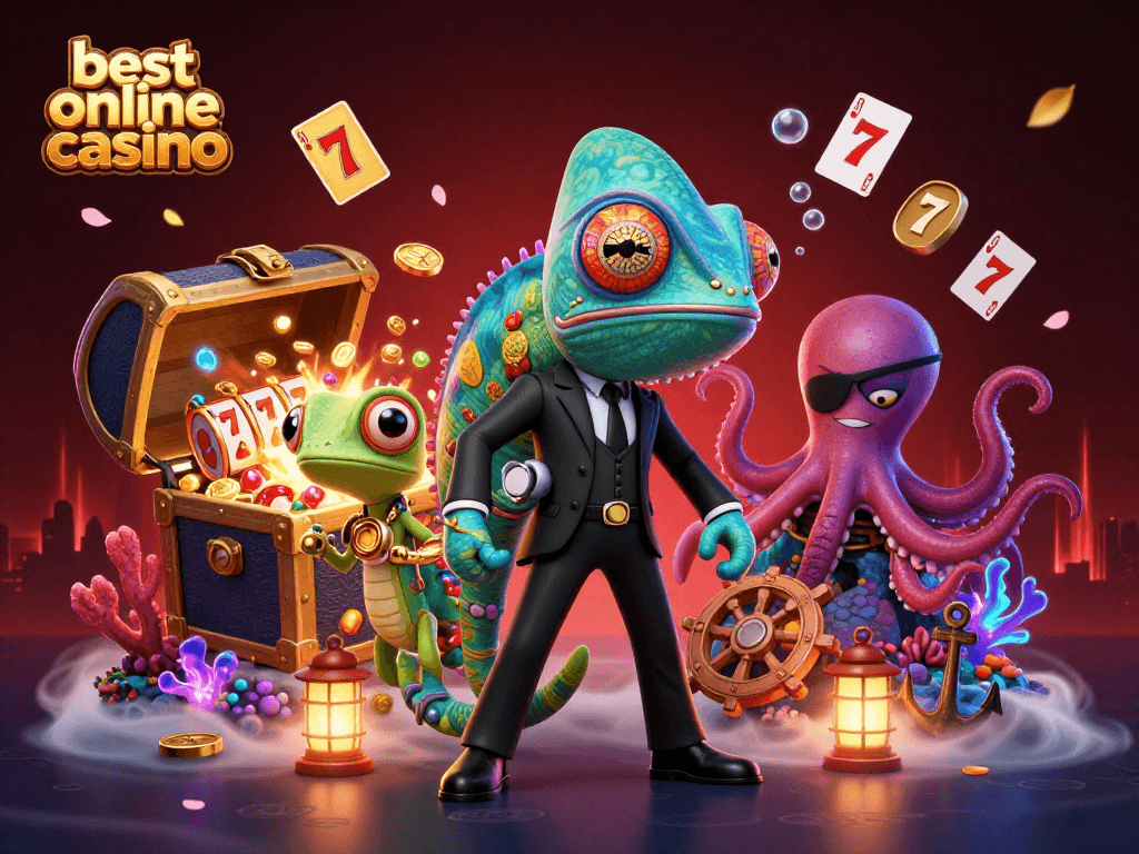 Experience the thrill of the best online casino with a chameleon secret agent, gecko tech genius, and a villainous octopus.