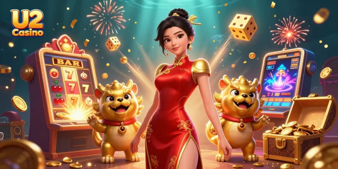 Experience thrilling gameplay at U2 Casino amidst winning slot machines and dynamic celebrations.