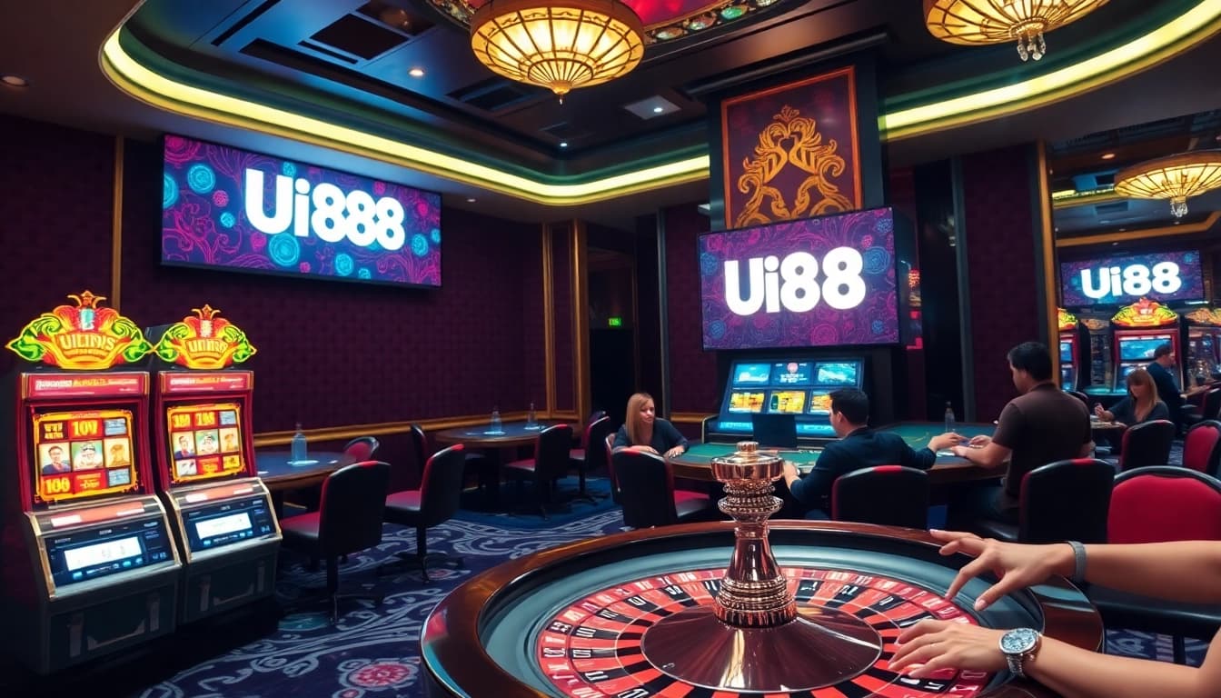 Players engaging in high-stakes card games at UU88 casino, showcasing excitement and elegance.