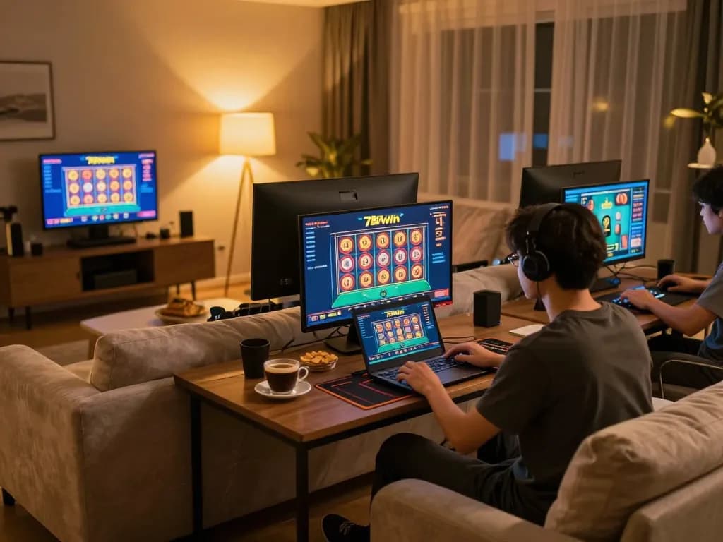 Engaging in 789win online gaming from the comfort of home, showcasing a modern gaming setup.