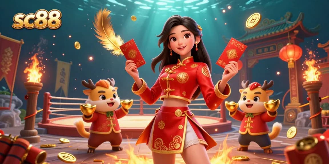 Engage in sc88 gaming with a captivating Lunar New Year scene, featuring festive elements and golden surprises.