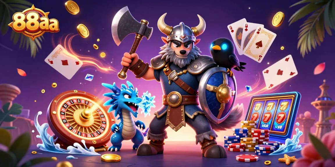 Experience thrilling gameplay at 88aa with dynamic casino scenes featuring epic characters and vibrant elements.