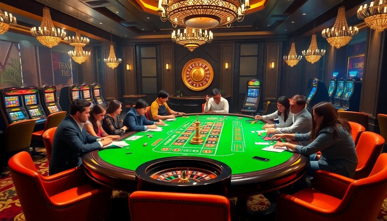Players engage with GG88 casino features in a vibrant roulette scene showcasing luxury.