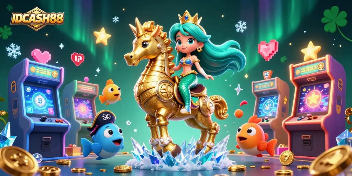 Experience IDCASH88's vibrant gaming adventure with colorful arcade elements and enchanting characters.
