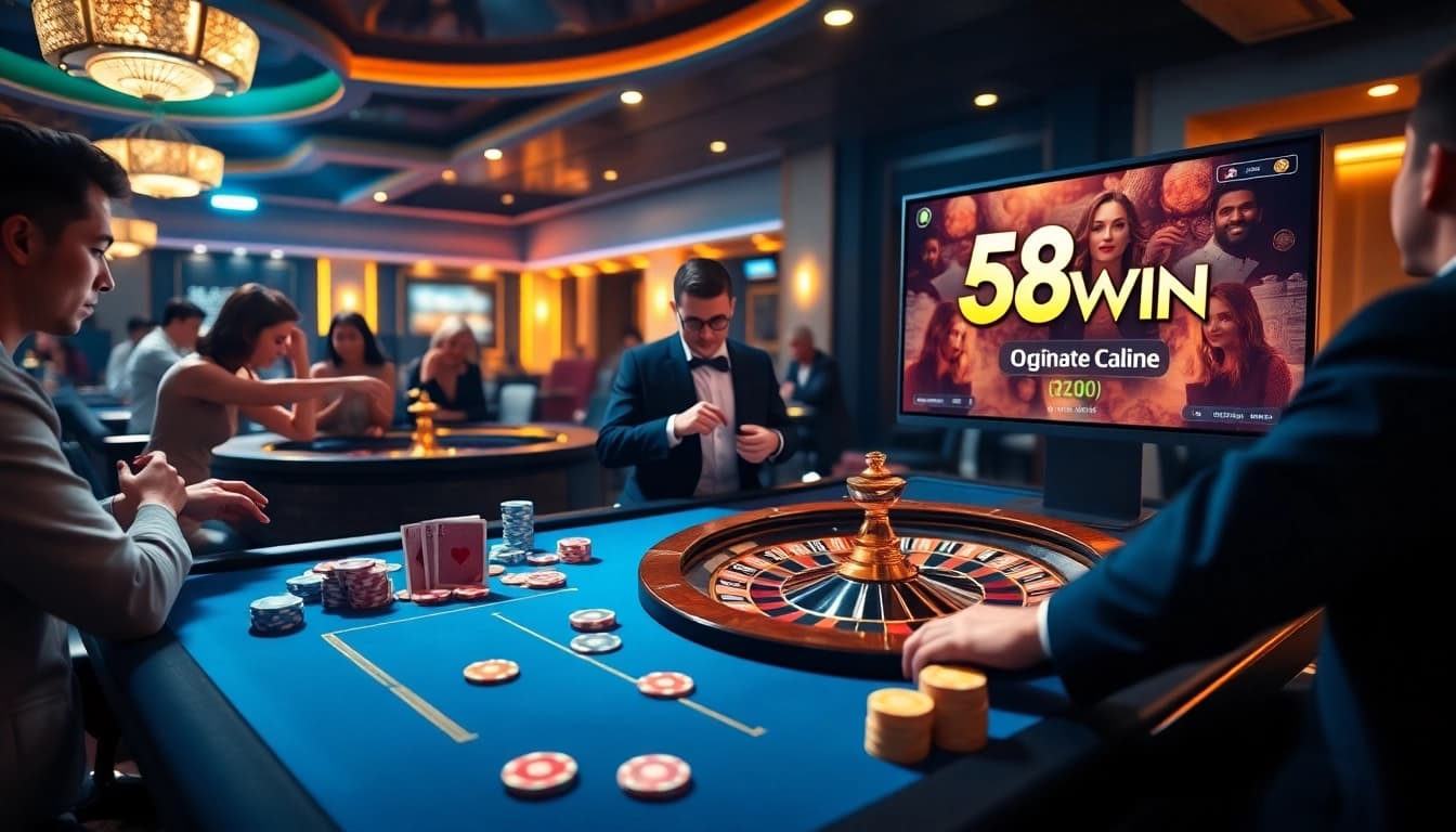 Players enjoying a thrilling game at the 58WIN casino table, capturing the excitement of online gambling.