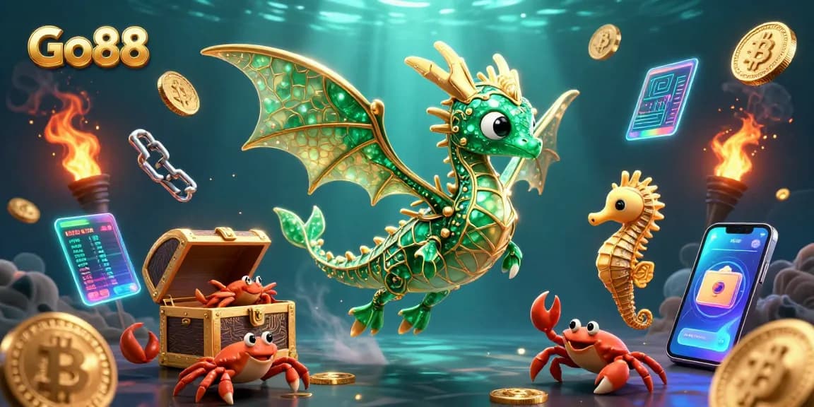Increase your wins at Go88 by engaging with the vibrant underwater casino scene featuring dragons and treasures.