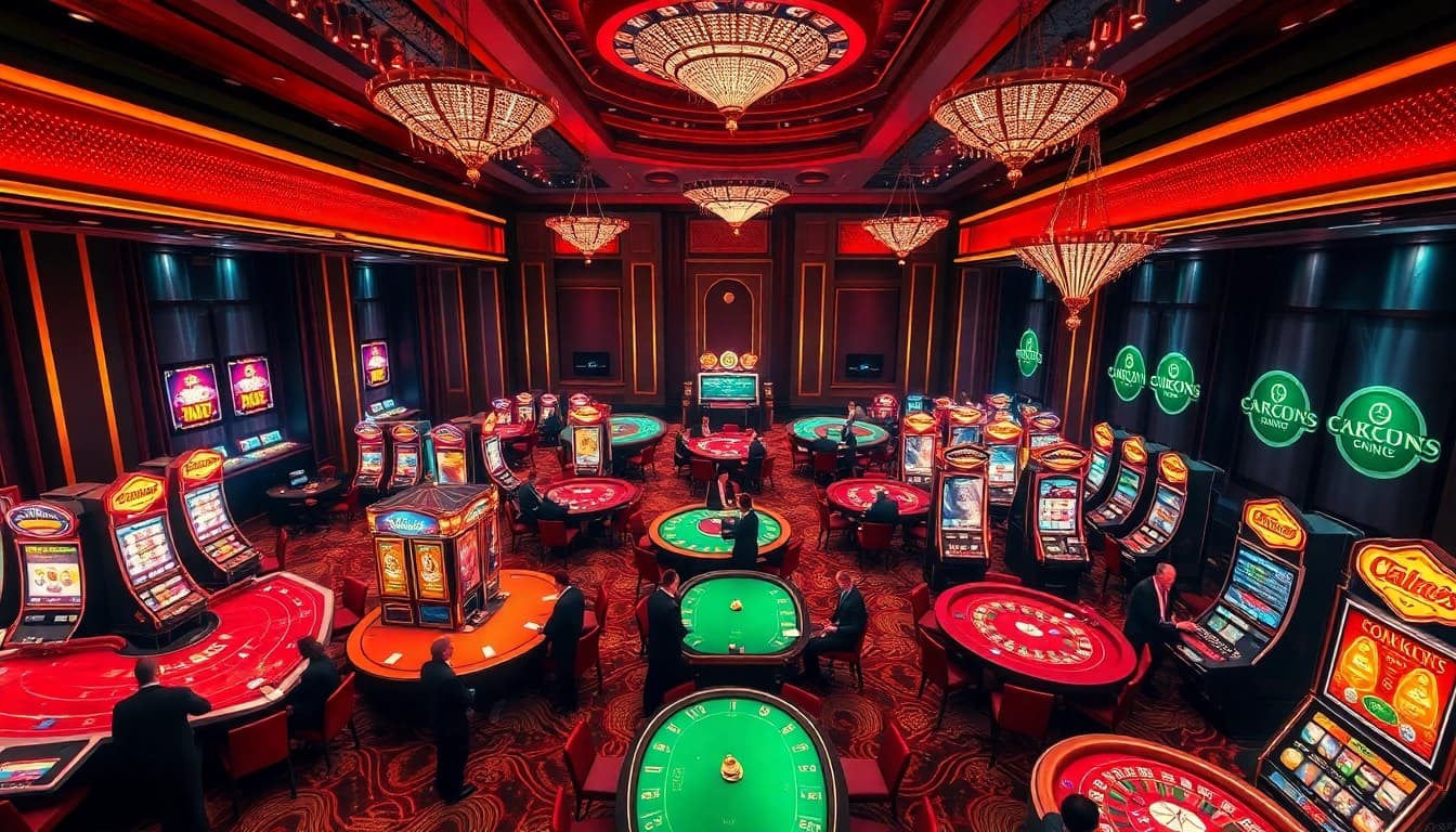 Players enjoying thrilling games at UK88 casino featuring poker tables and vibrant slots.