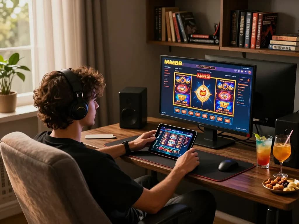Engaging online casino gameplay at MM88 with vibrant tablet interface showcasing slot games
