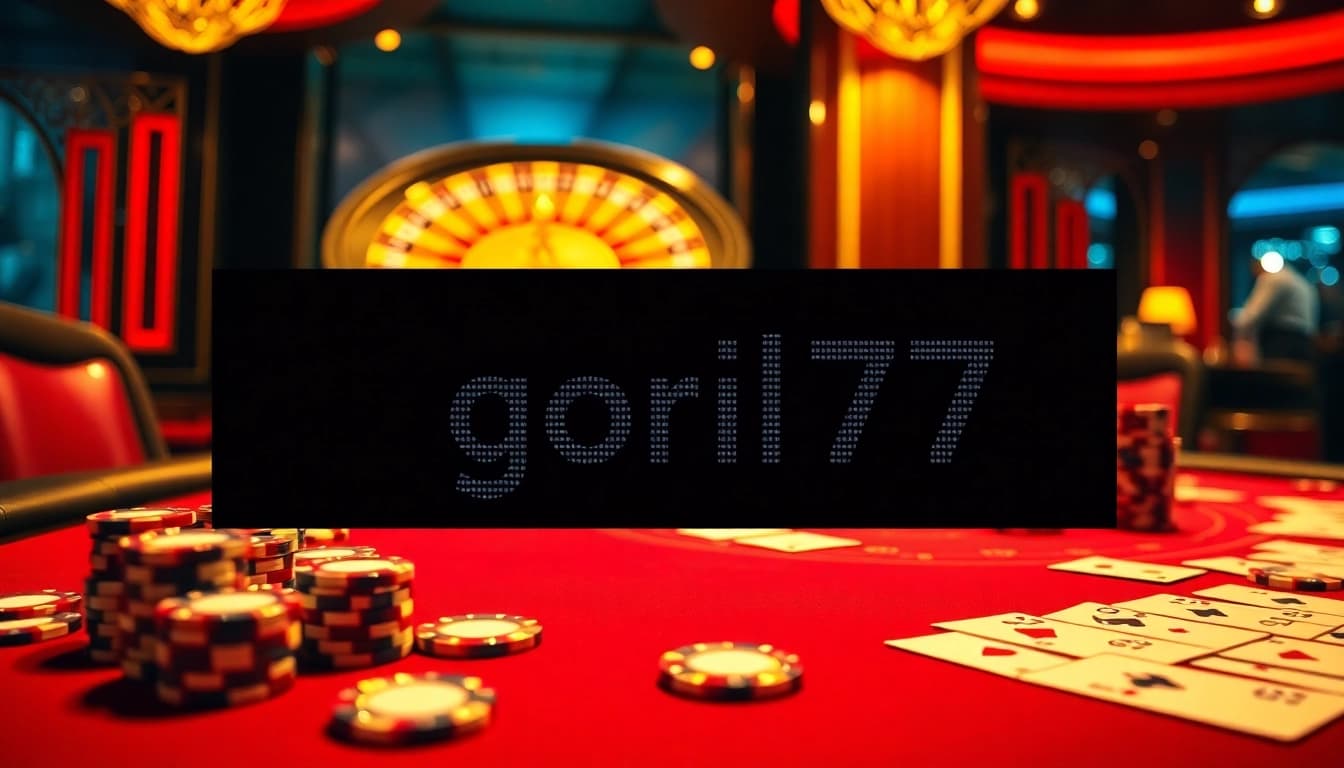Experience high-stakes gambling with gori77 at a luxurious casino poker table filled with chips and cards.